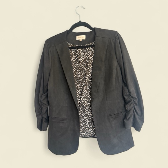 Skies Are Blue Charcoal Ruched Sleeve Blazer - Picture 1 of 5